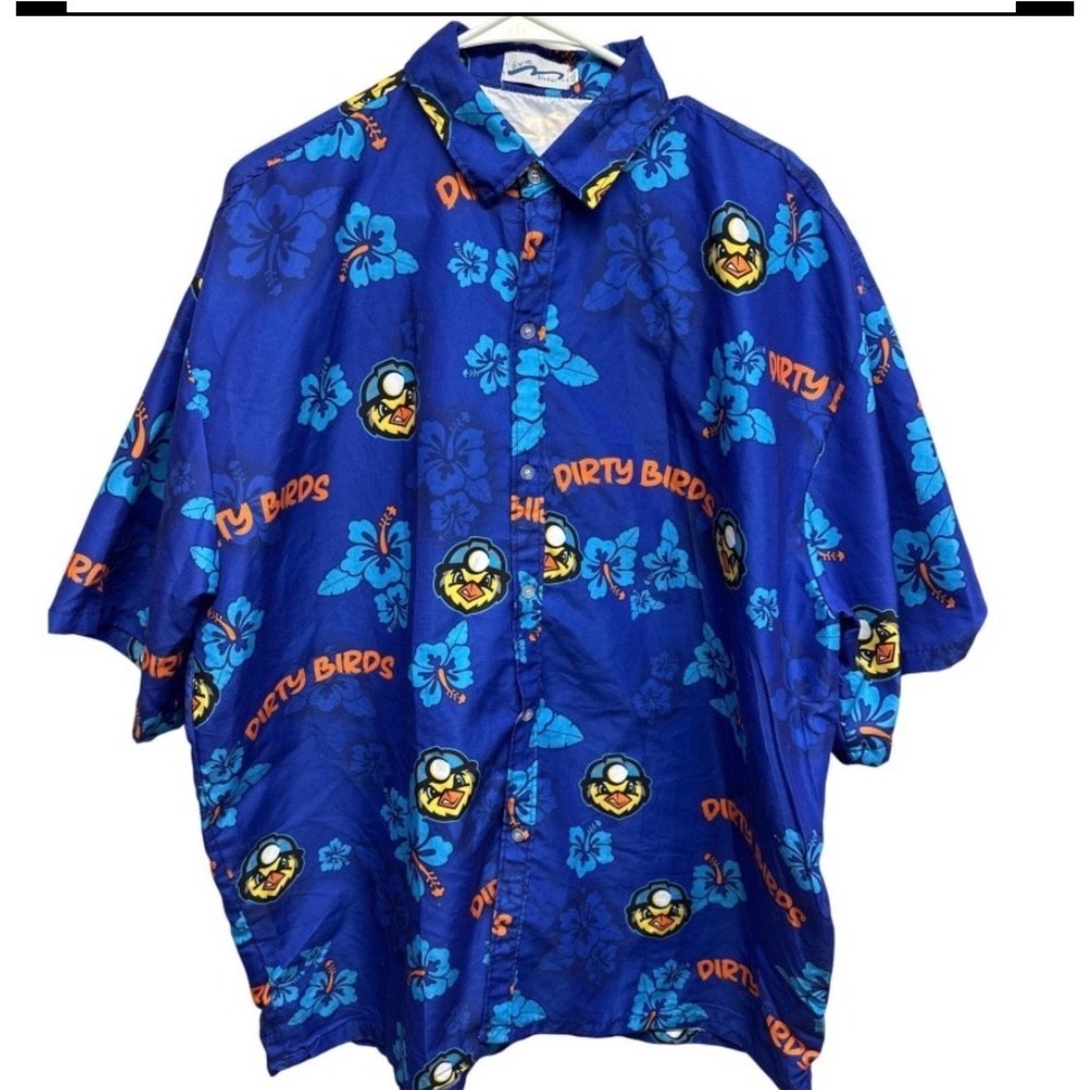BWM Global Dirty Birds Hawaiian Shirt Mens XXL Blue‎ Hibiscus Floral Button Down